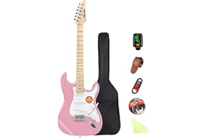 Bullstar Electric Guitar Beginner Kits, 6 Strings 39 Inch Solid Body Guitarra Electricar Set for Adults With Gig Bag, Strap, Tremolo Arm, Cable & Picks MS100 (Pink)