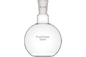 FunChem Single Neck 1 Neck Glass Lab Flat Bottom Boiling Flask FBF, 24/40 Standard Taper Outer Joint Glass Boiling Flask, 500 ml