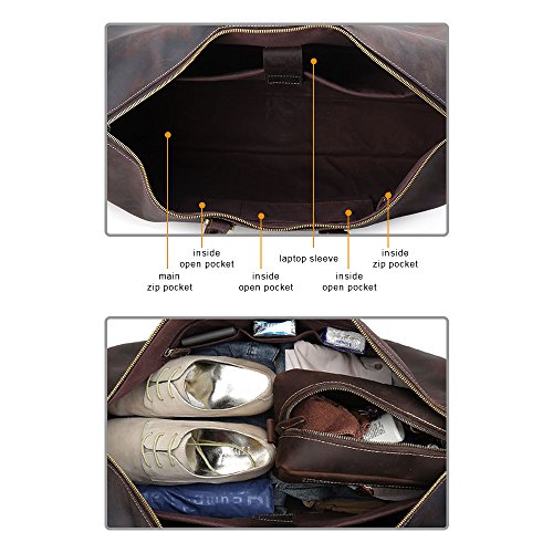 BAIGIO Vintage Leather Travel Duffle 17 Inch Weekend Bag Gym Bags Carry On Duffel Tote Luggage for Men (Dark Brown)