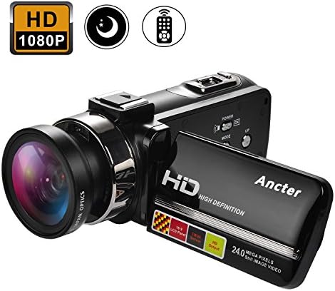 2018 HD 1080P Night Vision Infrared Camera Camcorder, Remote Control Handy Cameras, 24MP 16X Digital Zoom Video Recorder with Wide Angle Lens & External Microphone Jack