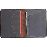 JJNUSA Handmade Men Minimalist Leather Wallet Card Holder Distressed Wallets for Gifts (Darkbrown)