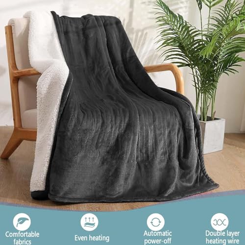 Heated Blanket Electric Throw 130x150cm, Soft Flannel Heating Blanket with 6 Heat Levels & Auto Off, Fast Heating Machine Washable for Home Office