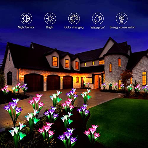SOLARBABY Solar Lights Outdoor Garden, Multicolor Changing Color Garden Lights with 16 Lily Larger Solar Flower for Garden Yard Driveway, Patio Decor