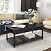 VASAGLE Coffee Table with Turned Solid Wood Legs, Cocktail Table with Colorful Lower Shelf, Tool-Free Assembly, for Living Room, Office, Study, Reception, Country Brown ULCT18GL
