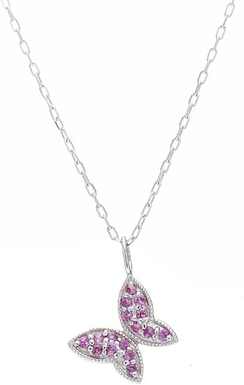 Amazon ギフト ラッピング 無料 ピンクサファイア 10金 バタフライ 蝶 ネックレス 女性 K10 ホワイトゴールド 蝶々 9月 誕生石 Ma384 ネックレス 通販