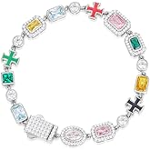 925 Sterling Silver Tennis Bracelet For Women Men 18K Gold Plated Multi-Color Cubic Zirconia Colorful Gemstone Bracelet, Hypoallergenic, 7MM, 6.5-8.5Inches- Birthday Valentines Day Gifts For Her Him