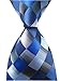 Secdtie Men's Classic Checks Light Blue Jacquard Woven Silk Tie Necktie (One Size, Dark Blue)