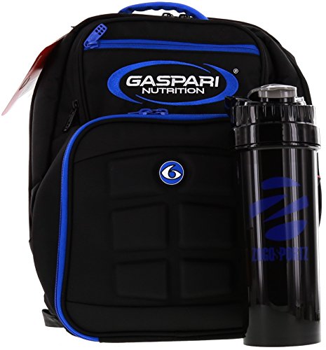 6 Pack Fitness Gaspari Expedition Backpack W/ Removable Meal Management System 300 Black/Blue w/ Bonus ZogoSportz Cyclone Shaker & Gaspari Products