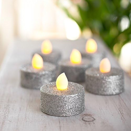 Christmas Glitter Battery Powered LED Tea Lights Amber Flickering 2 Pack