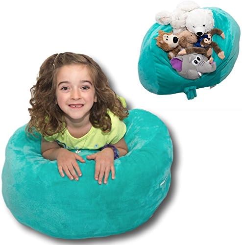 Stuffed Animal Bean Bag Storage - “SOFT ’n SNUGGLY” Comfy Plush Fabric Kids Prefer Over Canvas - Replace Your Mesh Toy Hammock or Net - Store Blankets &amp; Pillows Too