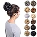 Benehair Hair Bun Hairpiece Scrunchy Updo Hair Pieces Fluffy Scrunchies Donut Hairpiece Synthetic Curly Wavy Messy Chignons With Elastic Rubber Band Dark Black-Thicker 2pcs 70g