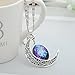 Luvalti Galaxy & Crescent Cosmic Purple Moon Pendant Necklace, Blue Glass, 17.5'' Chain, Great Gift for Women