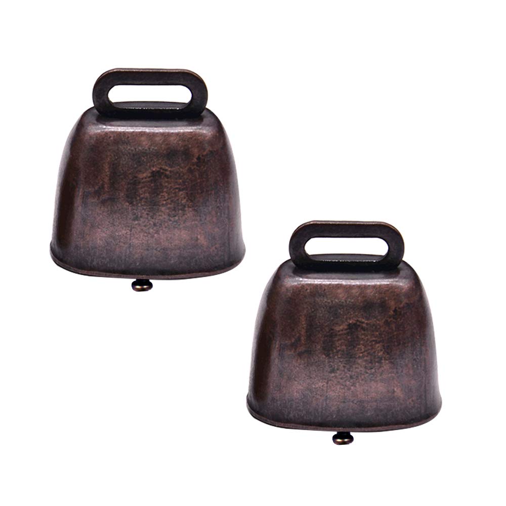 2 Pack Antique Style Metal Cow Bells, Super Loud Horse Sheep Cattle Farm Animal Brass Bell, Metal Pet Bells Bronze(Red Bronze) ﻿