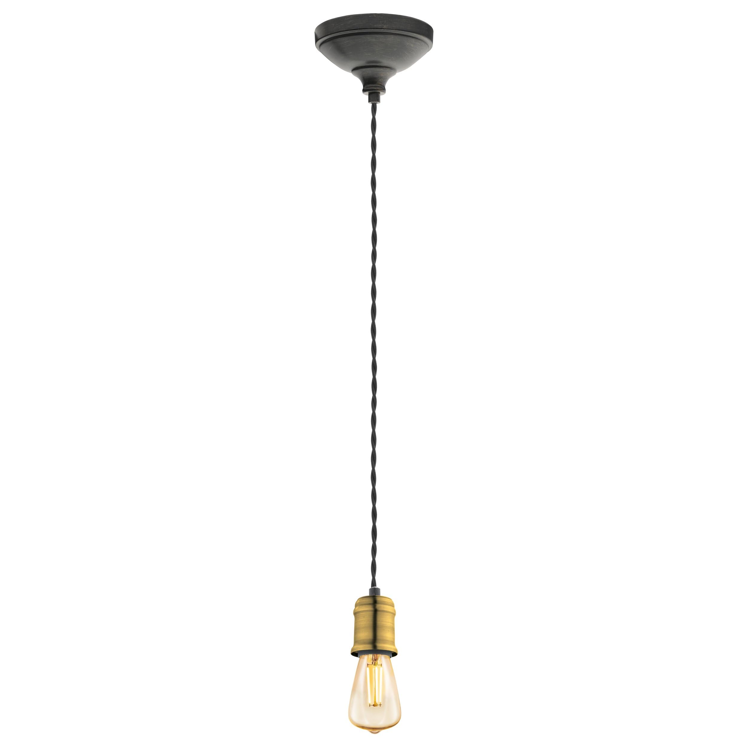Eglo Pendant Light Yorth, 1-Light Cord Pendant Hanging Lamp Vintage, Industrial, Steel Hanging Lamp in Black and Gold, Black Cable, Dining Table Lamp, Hanging Living Room Lamp with E27 Socket — image 1
