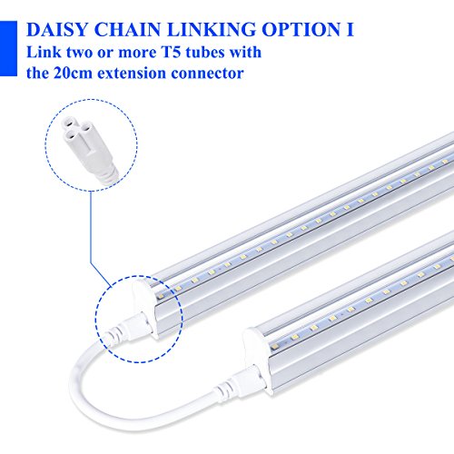 Brillihood T5 Integrated LED Single Light Fixture, 2200lm, 6000K (Bright White) Clear Cover, 20W Utility Shop Light, Kitchen, Ceiling and Under Cabinet Light Tube, US Plug with ON/OFF Switch (10-Pack)