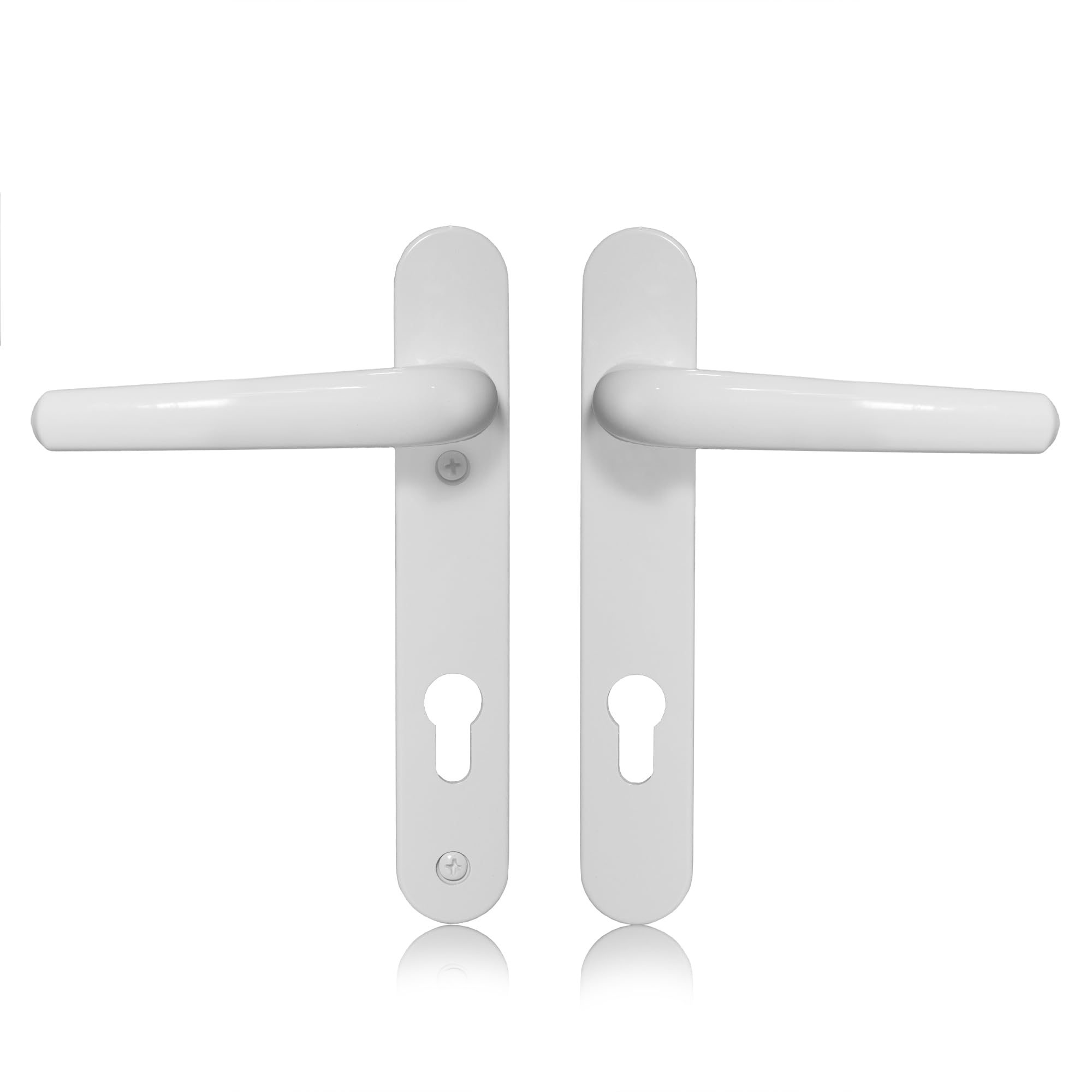 Schlosser Technik Uros White Door Handle (PZ 92mm, 122mm Screw Hole Distance, 211mm Overall) Aluminium Short Backplate, UPVC Front Door Handle