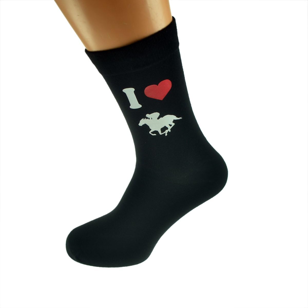 I Love Horse Racing Image Printed on Black Mens Cotton Rich Socks