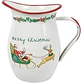 Festive Santa Claus Enamel Vintage Pitcher Vase for Flowers Christmas Decorations Xmas,7.9" L x 5.3" W x 7.5" H Rustic Pitcher Vase,Farmhouse Decor for Kitchen Table Centerpiece,Living Room,Bedroom