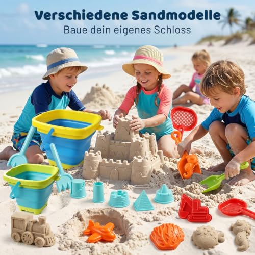 AOJN 21 in 1 Sand Toy, Beach Toy, Children's Sandpit Toy with Foldable Bucket, Innovative Handbags, Sand Shovel, Sand Shapes, Portable and Space-saving for Boys Girls Children