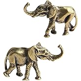 Opexicos 2Pcs Antique Bronze Miniatures Elephant Figurines Tea Pet Table Ornament Decorations Solid Copper Animal Crafts Home Decor Living Room