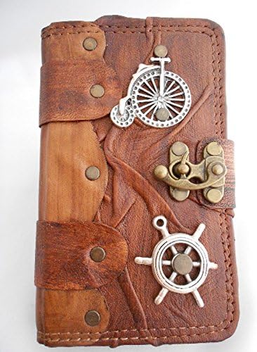 Samsung Galaxy Note 3 / Note 4 Handmade Leather Case / Galaxy Note 3/4 Cover with Steampunk Old Bike and Ship Wheel pendant,wallet phone case,galaxy note sleeve