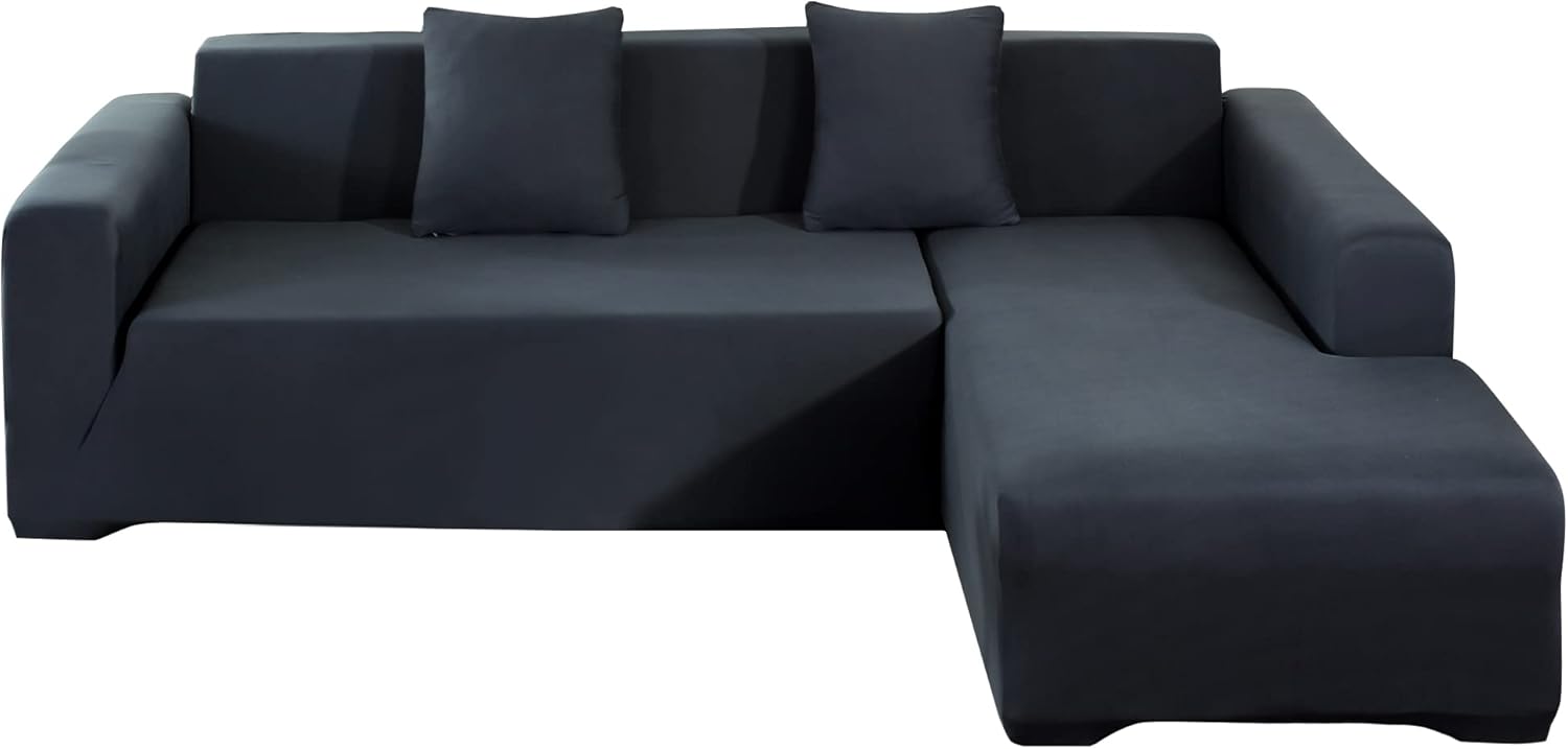 Slipcovers - Jin Le Couch Cover L Shape Sectional Sofa Cover Sofa Slipcover Furniture Protector Couch Slipcover for L-Shape Sofa Soft Stretch Slipcovers with 2pcs Pillowcases (3 Seater and 3 Seater, Dark Grey)