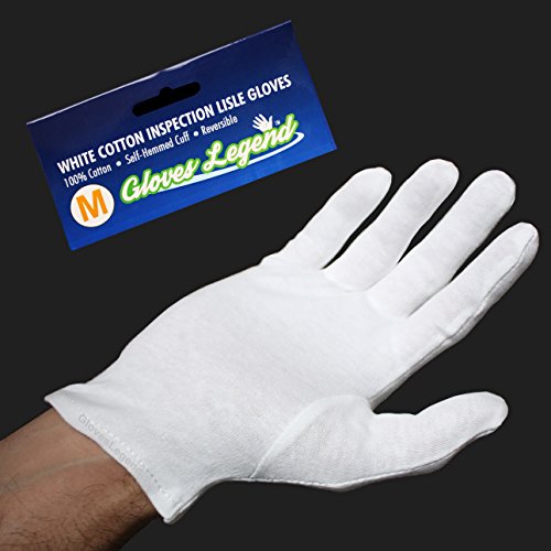 Size Medium - 12 Pairs (24 Gloves) Gloves Legend White Coin Jewelry Silver Inspection 100% Cotton Lisle Gloves - Premium Weight