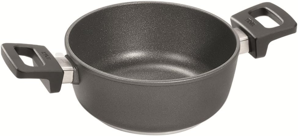 WollNowo Cast Casserole Pan, Titanium, Black, 24cm diameter-8cm deep