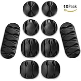 Cable Clips, Cable Organizer, Cord Management, Wire Management System, 10 Pieces, Self Adhesive for Your Wires, Charging and Mouse cord Black Form Whellen