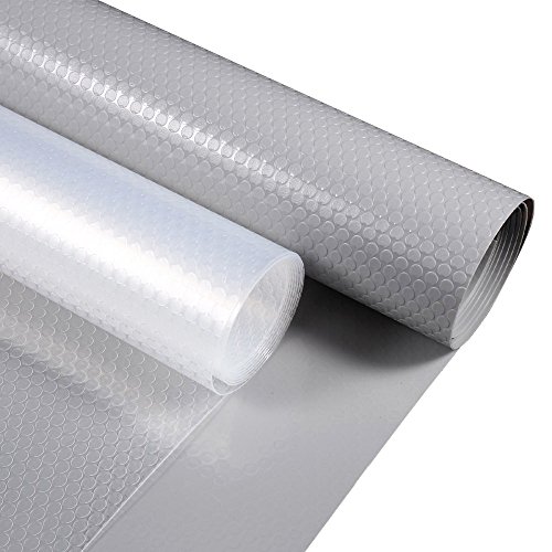 Yachee 3 Rolls EVA Cabinet Liner, Non-Slip Non-Adhesive Shelf Liners Kitchen Cabinets, Waterproof Cupboard Drawer Cushion Mats, DIY Multipurpose Antifouling Pads, 18" x 60" - Light Grey