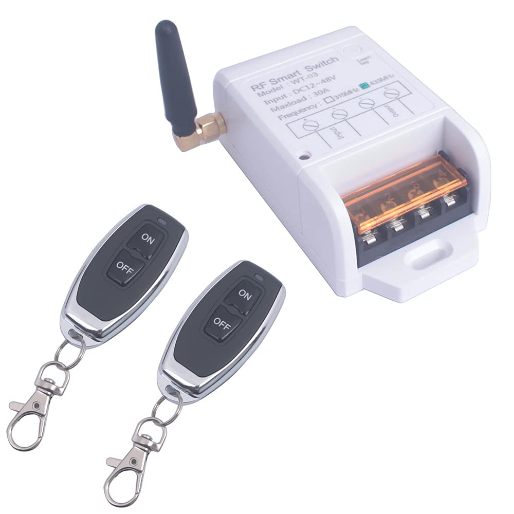 12V 24V 36V 48V Remote Control Switch,12V-48V Wireless Switch for Water Pump, Security Systems Garage Door,Lights, Anti-Theft Alarms, 433MHz Transmitter Receiver (2X Control 433Mhz)