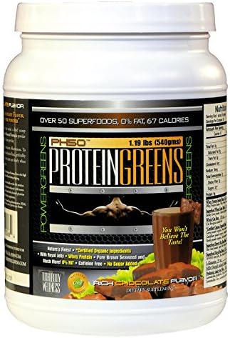 Protein Greens Powergreens Shake by Total Body Wellness, Zero Fat with 50 Superfoods, Probiotics and Digestive Enzymes in a Whey Protein Isolate Blend, Rich Chocolate Flavor, 30 Servings, 1.19 Pounds