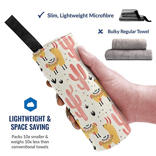 Microfibre-towel-lightweight-travel-beach-towel-Extra-large-quick-drying-camping-towel-Premium-gym-towels-for-swimming-yoga-Highly-absorbent-fast-dry-Yellow-Llamas-Red-Cactus