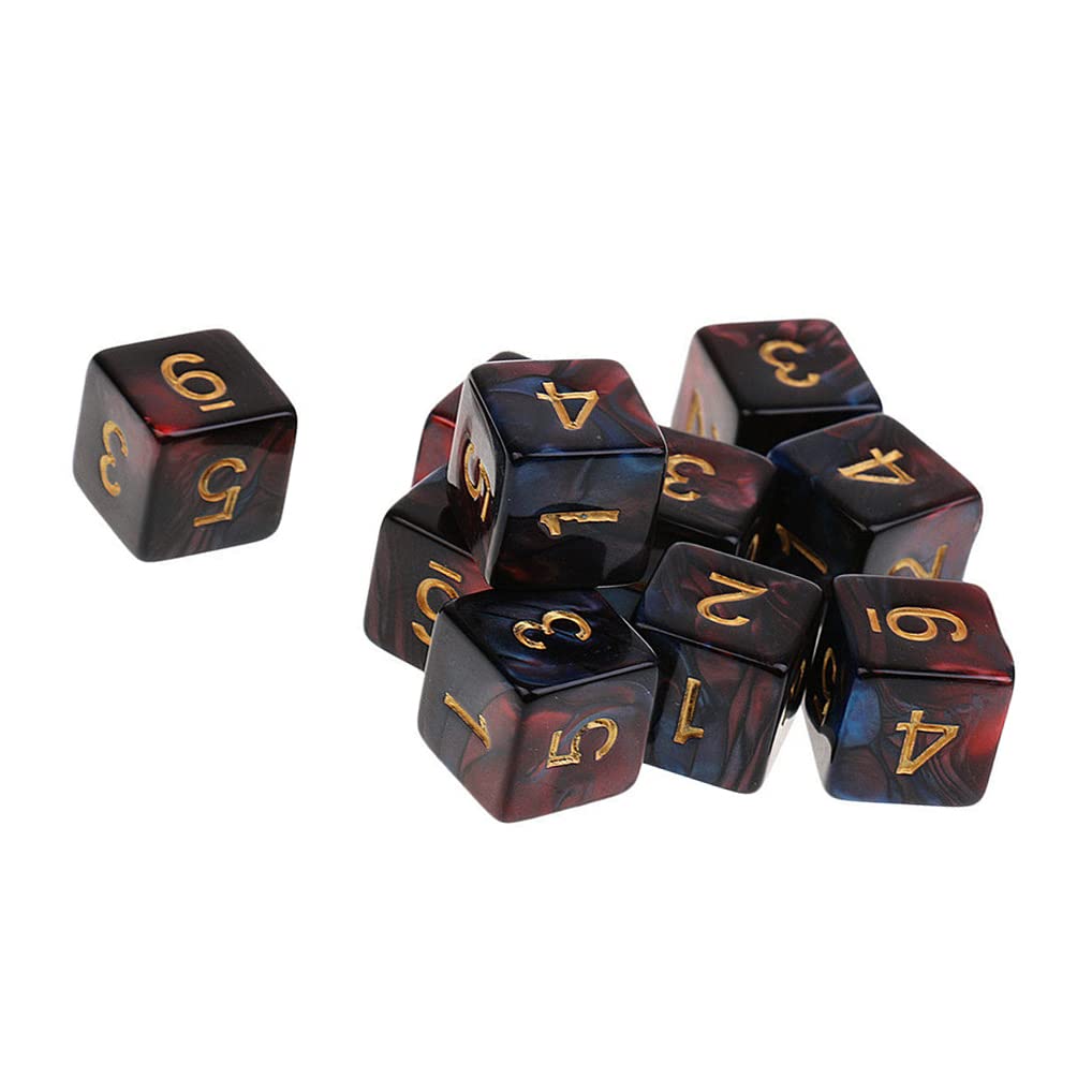 10PCS Polyhedral Dice - D6 Acrylic 16mm 6 Sided Double Color Game Dice for RPG, MTG, DND, Table Games (Red, Blue)