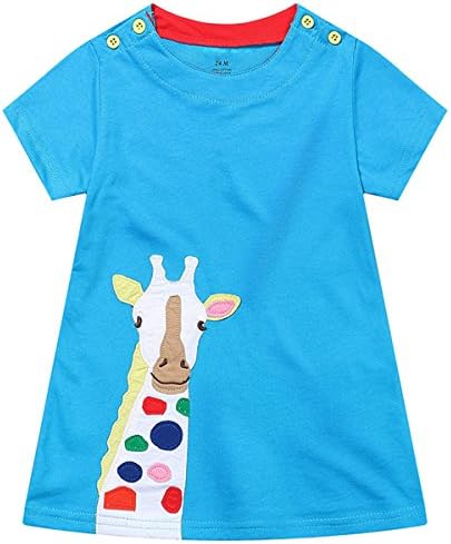 Little Girls Dresses Cotton Summer Casual Short Sleeve for 1-6 Years Toddler Girls (4T, Blue)