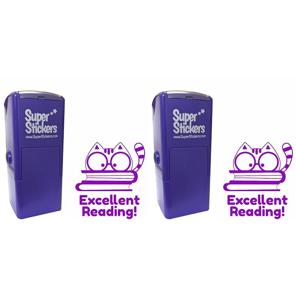 Teacher Stamp | Education Marking Stamp | Reward Stamps for School - Excellent Reading Cat (Pack of 2)