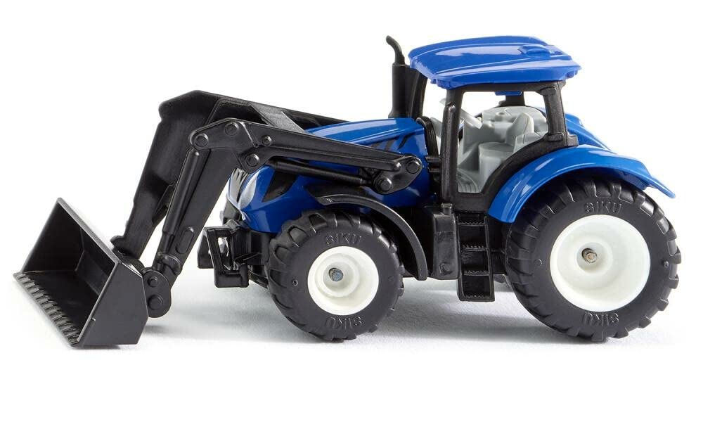 siku 1396, New Holland tractor with front loader, Metal,Plastic, Blue,Black, Movable front loader, Trailer hitch