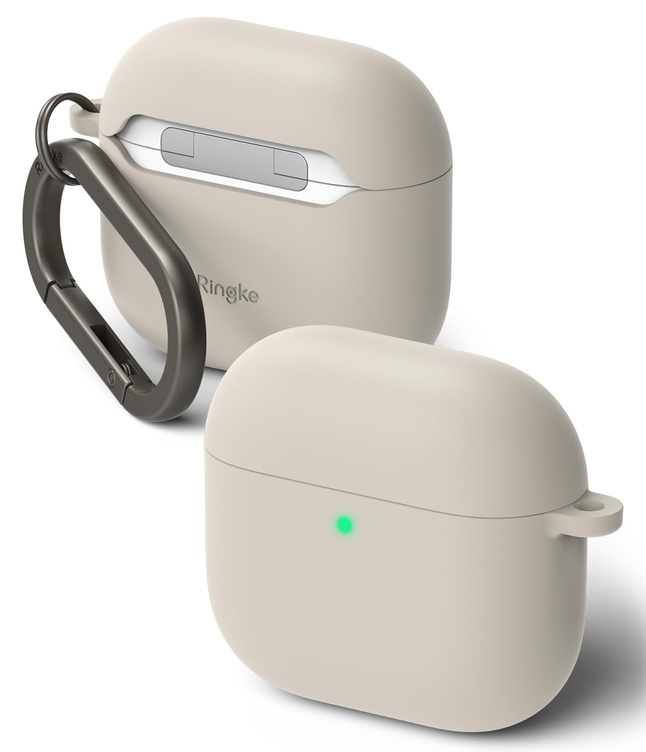 Ringke Silicone Compatible with AirPods 4 Case, Soft Feeling Liquid Silicone Anti-Scratch Shockproof Oil Smudge Proof Protective Cover with Keychain Carabiner for AirPods 4th Generation - Stone