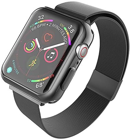 SUPBAND Band with Case (Black) Compatible with Apple Watch Series 4 44mm, Case - Transparent TPU Screen Protector, Ultra-Slim, and Band - Adjustable, Durable Stainless Steel Strap for iWatch