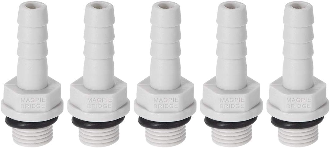 sourcing map PVC Barb Hose Fitting Connector Adapter 6mm or 15/64" Barbed x 1/8" G Male Pipe 5pcs, Grey, 15/64" x G1/8