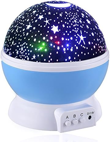 [New Generation] Sun And Star lighting Lamp，YAKAI 4 LED beads 360 Degree Romantic Lamp Relaxing Mood Light Projector Baby Nursery Bedroom Children Room and Christmas Gift (Blue)