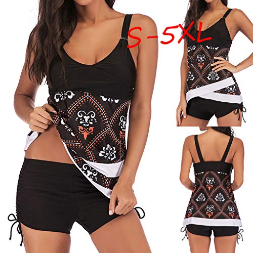 Women Plus Size Print Tankini Swimjupmsuit Swimsuit Beachwear Padded Swimwear Black