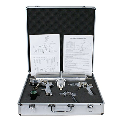 Super-Deal-Set-of-3-HVLP-Stainless-steel-Auto-Paint-Gravity-Feed-Airbrush-Air-Spray-Gun-Kit-with-Cups-Air-Regulator-Maintenance-w-Free-Carrying-Case