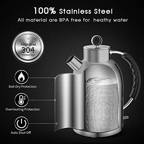 Electric Kettle, ASCOT Stainless Steel Electric Tea Kettle, 1.7QT