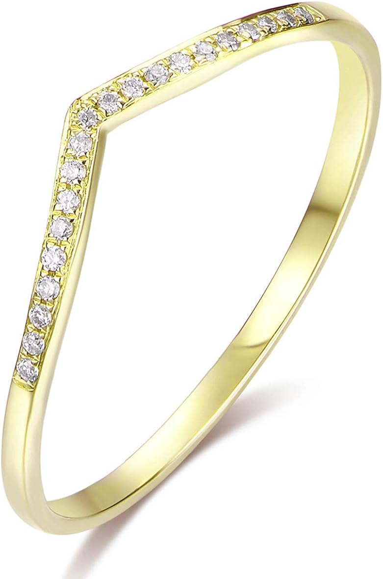 HAFEEZ CENTER 14k Solid Gold V Shape Curved Chevron Moissanite Wedding Band, G-H Color, VVS1-VVS2, Ideal Cut, 0.05ct: Jewelry