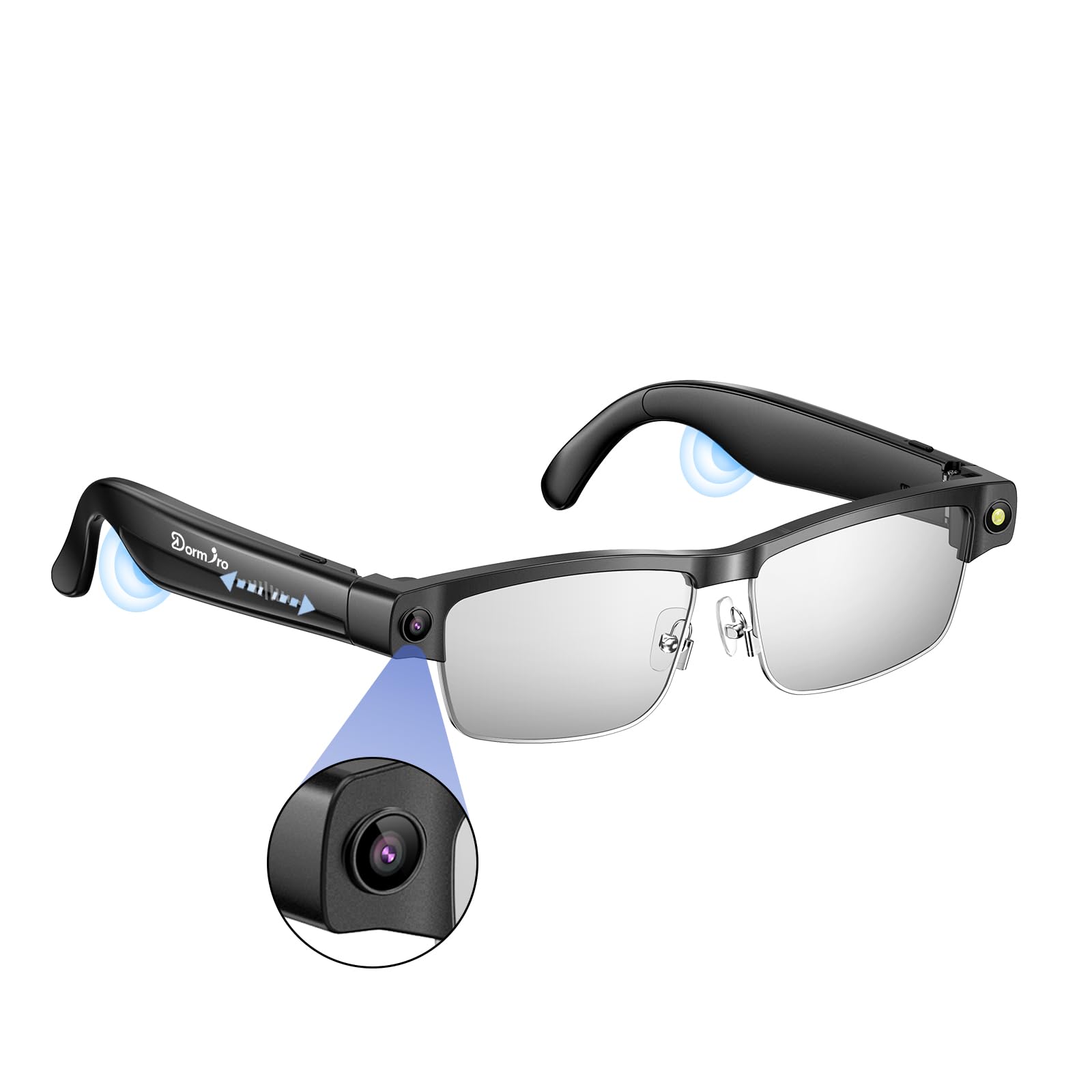 Photo 1 of Domiro Camera Glasses, Smart Glasses with Camera and Bluetooth for Men/Women 8MP 4K HD Video Recording Anti-Shake 32G Support Chart GPT,WiFi,AI Voice Assistant,Translate,Music