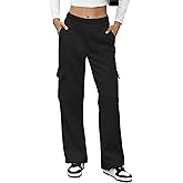 MOYEE Womens Cargo Sweatpants High Waisted Straight Leg Fleece Lined Sweat Pants with 4 Pockets