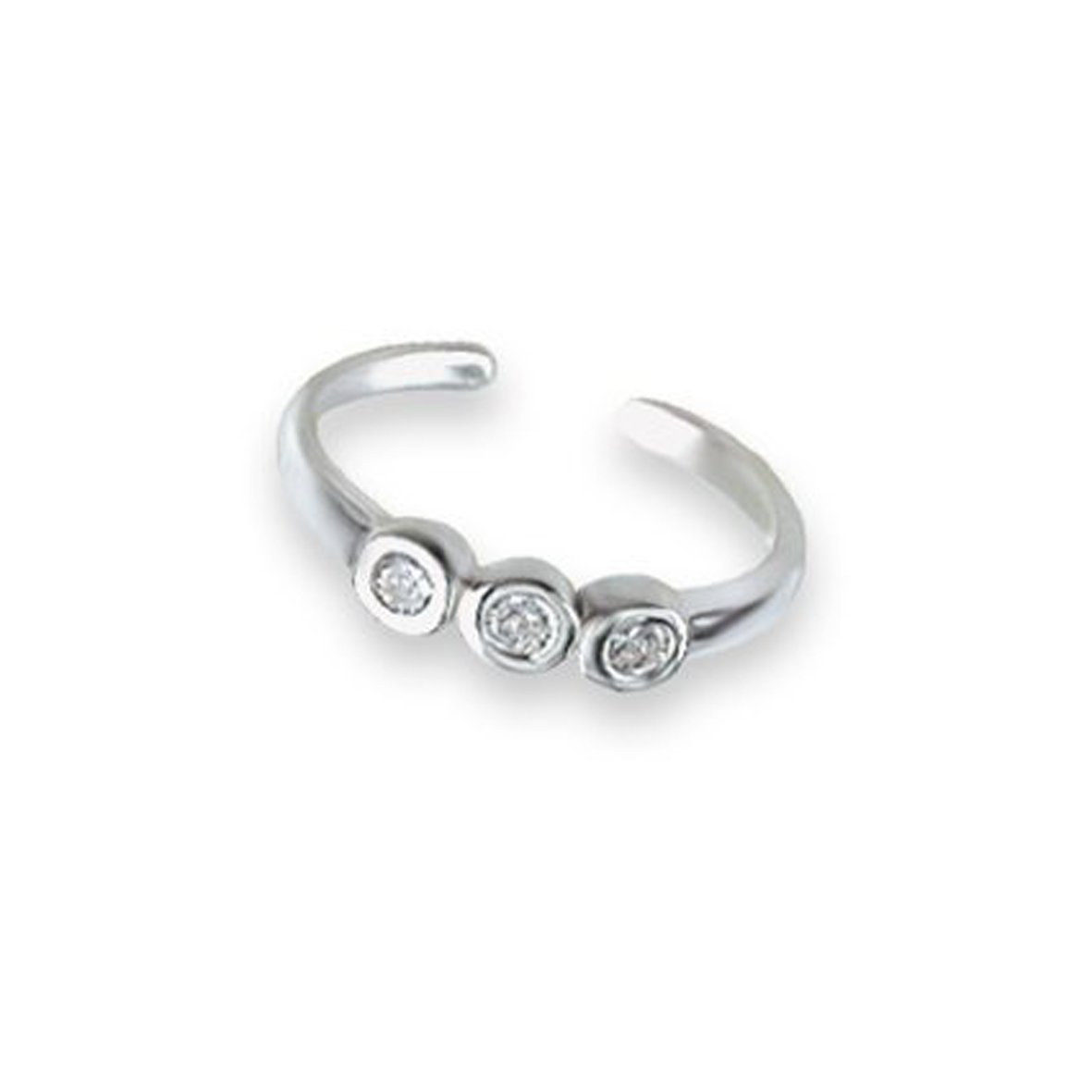 Heather Needham Sterling Silver Cubic Zirconia Toe Ring with 3 stones - Adjustable size - Gift Boxed. 0961CZ.