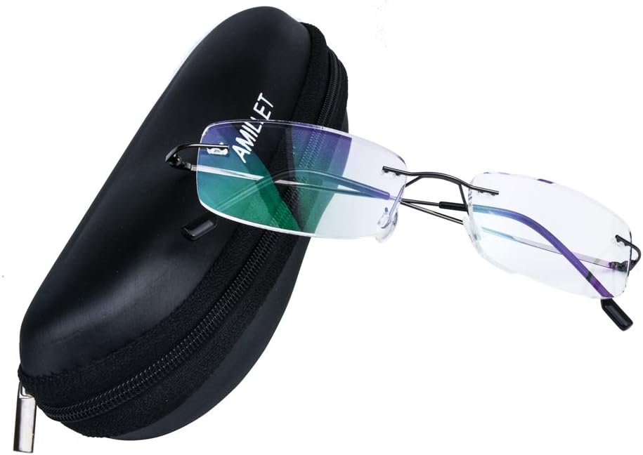 AMILLET Small Lens Rimless Reading Glasses Women Frameless Reader for Men Reading with Metal Arms Eyeglasses（3.0）