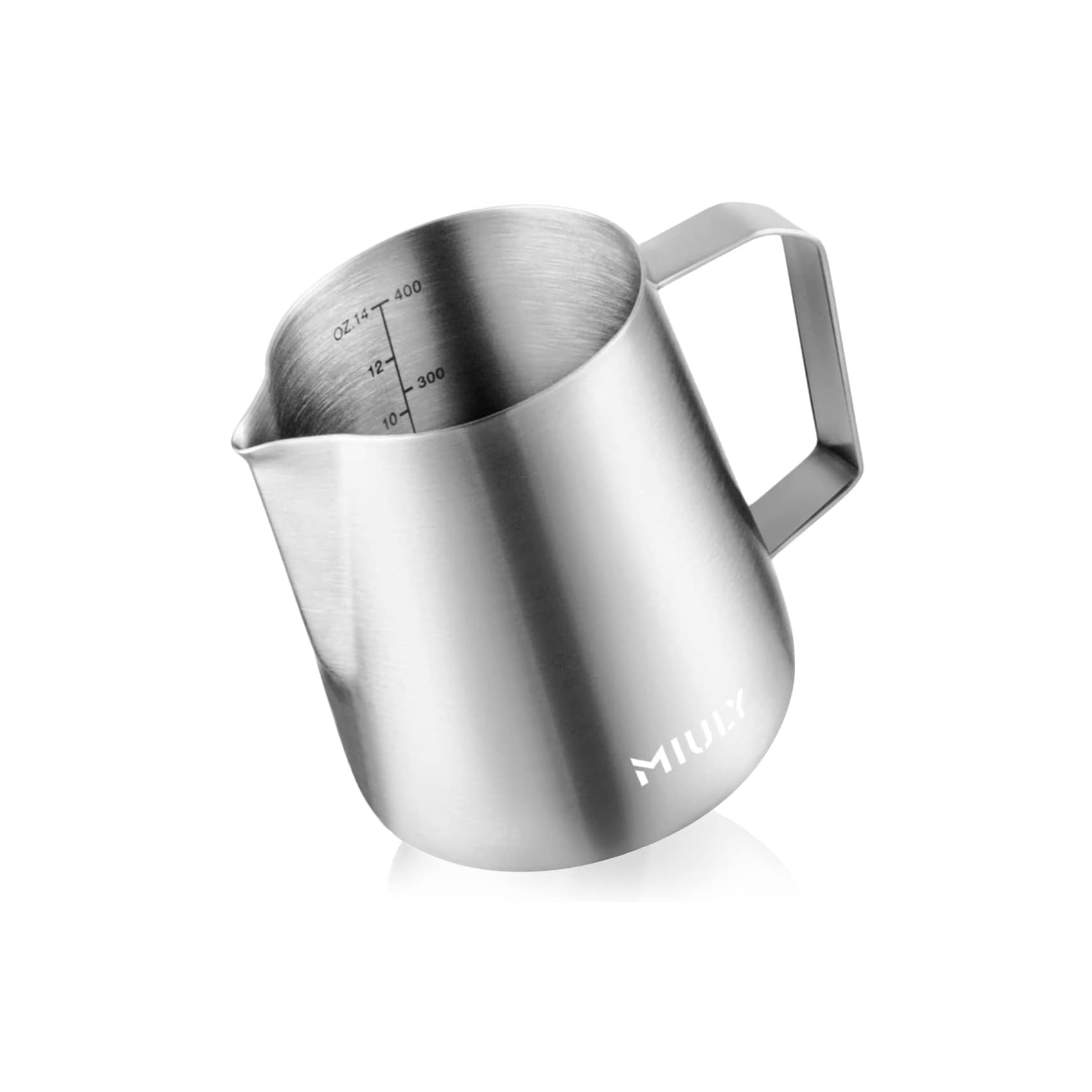 MaxMiuly Milk Frothing Pitcher,400ml Stainless Steel Milk Jug for Making Latte Art and Coffee Cappuccino,Coffee Milk Measuring Jug 14oz